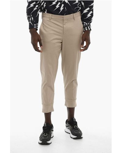 Neil Barrett Slim Fit Trousers With Ribbed Cuff - Natural