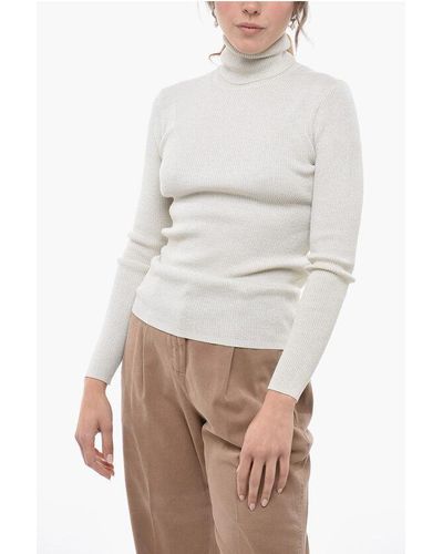 P.A.R.O.S.H. Ribbed Lurex Loulux Turtleneck Jumper - White