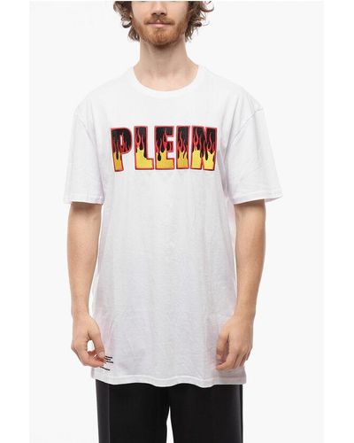 Philipp Plein Couture Ss Flame Crew-Neck T-Shirt With Embroidered Logo - White