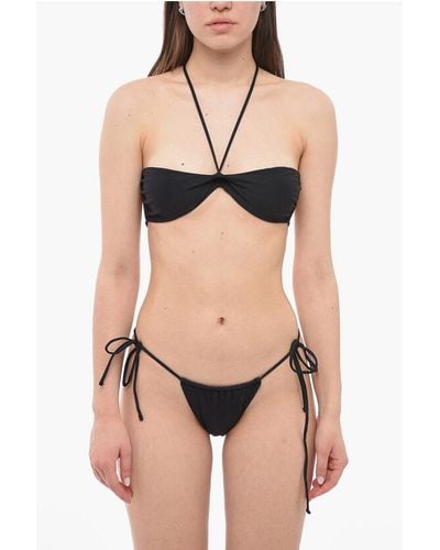 The Attico Solid Colour Bikini With Crossed Neck Top And Adjustable Bott - Black