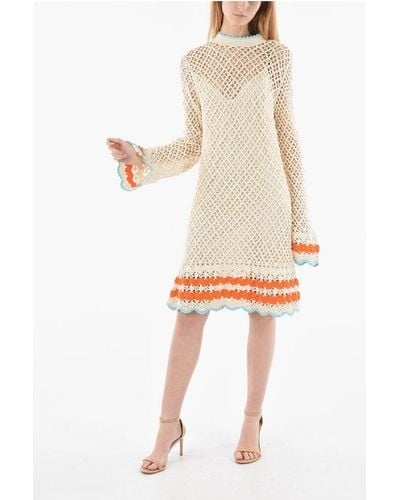 Sportmax Long Sleeve Perforated Knitted Dress - White