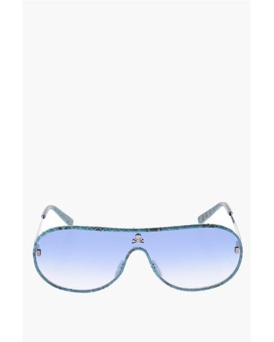 Philipp Plein Leather Trimmings Shield Target Sunglasses - Blue