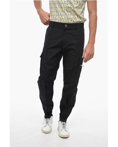 Versace Cotton Cargo Trousers With Jewel Drawstring - Black