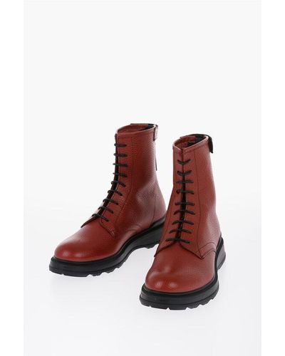 Woolrich Textured Leather Combat Boots With Back Zip