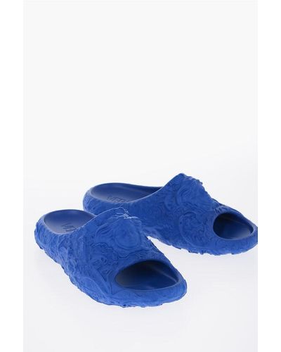 Versace Rubber Slides With Embossed Baroque Details - Blue