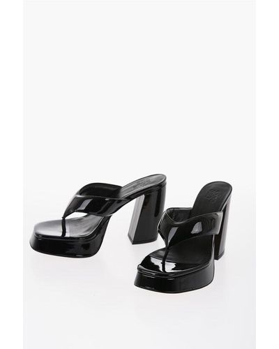 Gia Borghini Gia Couture Patent Leather Gia 17 Thong Mules With Chunky He - Black