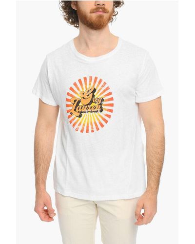 Greg Lauren Front Printed Crew-Neck Big Sun T-Shirt - White