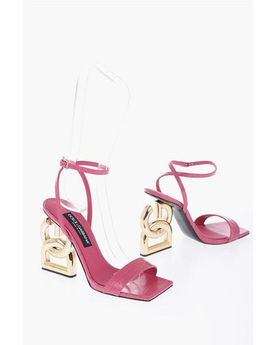 Dolce & Gabbana Embossed Leather Square Pop Sandals With Logo Heel 12 Cm - Pink