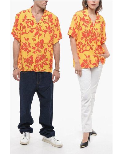 ERL Floral Patterned Short Sleeve Shirt With Breast Pocke - Orange