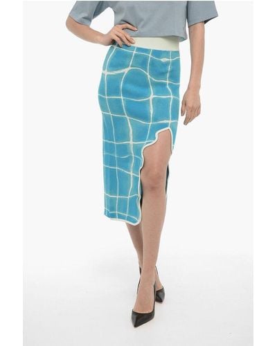 Ph5 Front-Slit Pencil Skirt With Elastic Waistband - Blue