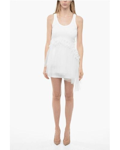 MSGM Double-Layered Tank Dress With Tulle Bottom - White