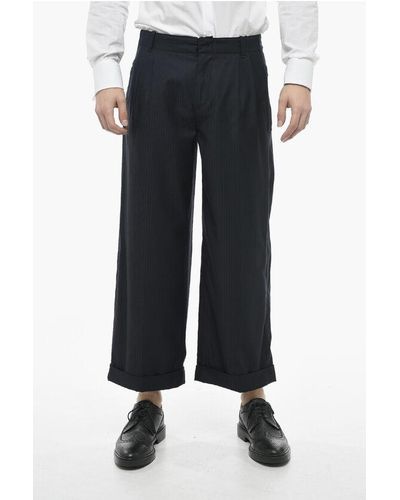 Etro Cropped Virgin Wool Trousers With Cuffs - Black