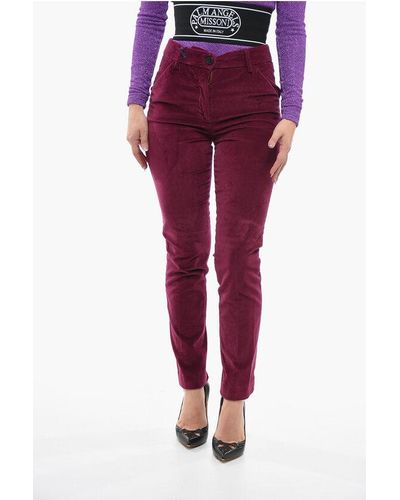 True Royal Velour Penny Chinos Trousers With Belt Loops - Red
