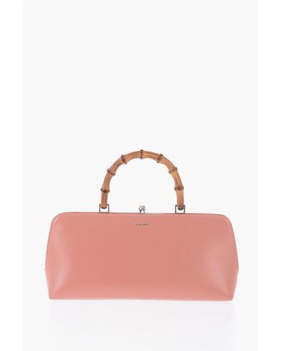 Jil Sander Leather Handbag With Bamboo Handle - Pink