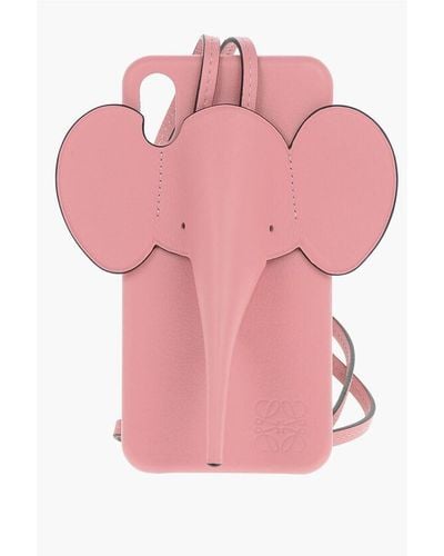 Loewe Grained-Leather Elephant Iphone X Case With Detachable Strap Size Unic - Pink