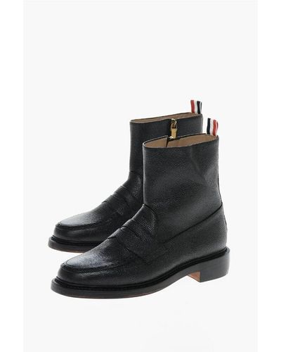 Thom Browne Grained Leather Ankle Boots With Side Zip - Black