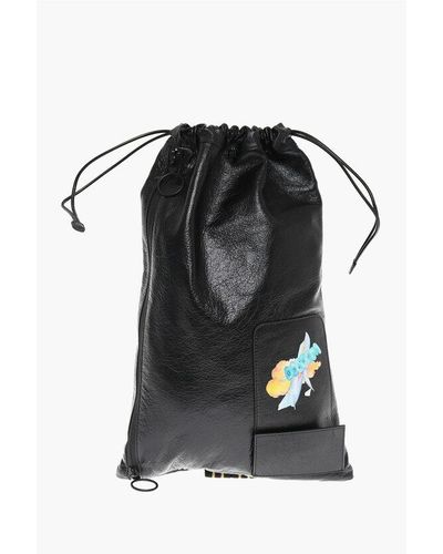 Off-White c/o Virgil Abloh Andre Walker Patent Leather Drawstring Bag With Watercolor P Size Unic - Black