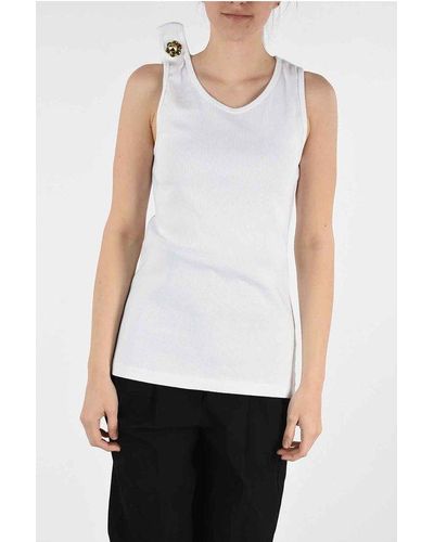 Calvin Klein 205W39Nyc Ribbed Tank Top With Jewel Pin - White