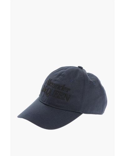 Alexander McQueen Solid Colour Cap With Embroidered Logo - Blue