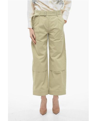 Low Classic Belted Cargo Trousers With Front Pleats - Green