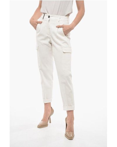 Peserico Stretch Cotton Cargo Trousers With Cuffs - White