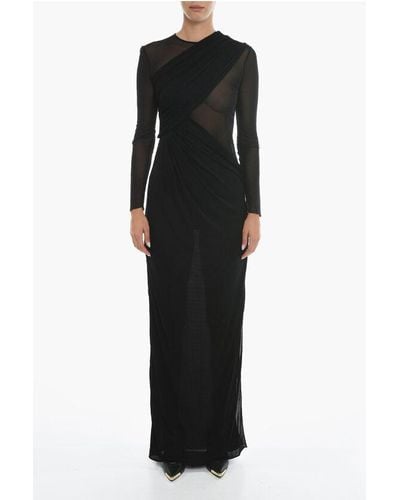 Saint Laurent Asymmetric Draped Dress With Sheered Details - Black