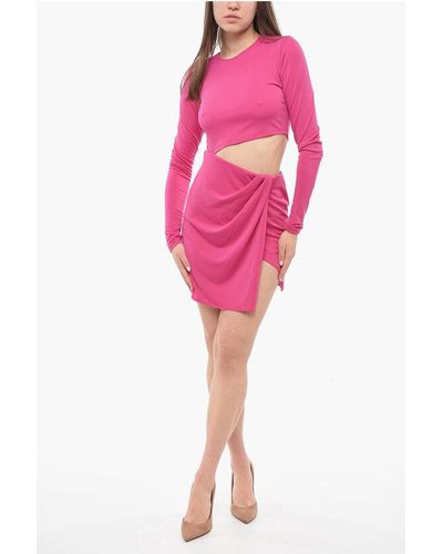 ANDAMANE Viscose Crewneck Dress With Cut Out Detail - Pink