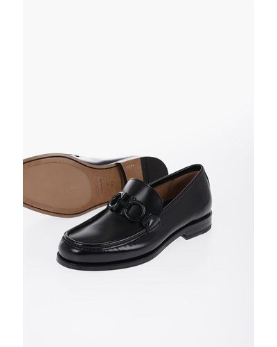 Ferragamo Leather Rolo Loafers With Logoed Clamps - Black