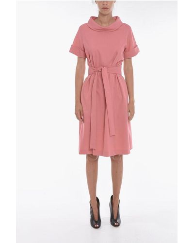 Moschino Boutique Wool Blend Short-Sleeved Dress With Self-Tie Detail - Pink