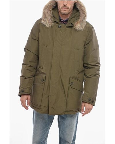 Woolrich Cotton And Nylon Daytona Down Jacket With Real Fur - Green