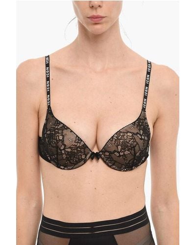 DSquared² Icon Lace Push-Up Bra With Logoed Straps - Black