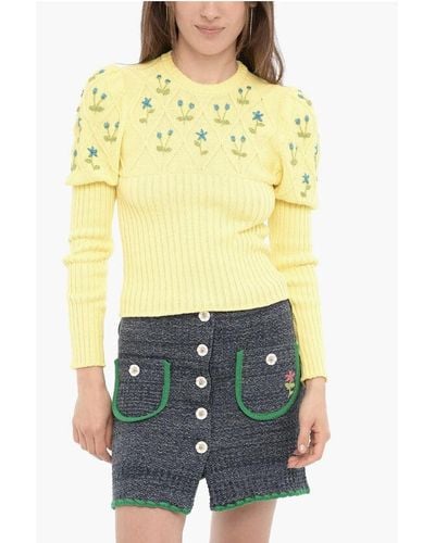 Cormio Ribbed Crew-Neck Jumper With Lurex Embroideries - Yellow