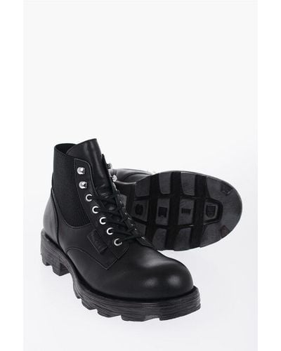 DIESEL Leather D-Hammer Combat Boot With Track Sole - Black