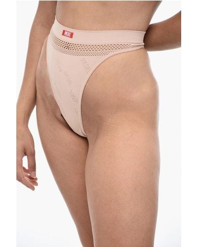DIESEL Leight Thong With Embroidered Logo - Natural