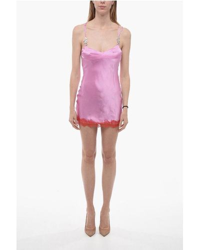 Adriana Hot Couture Silk Slip Dress With Laces Details - Pink