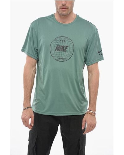 Nike Swim Crew Neck Dri-Fit T-Shirt With Printed Logo - Green