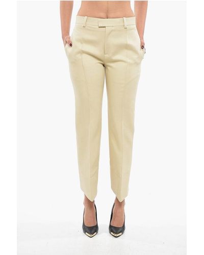 Bottega Veneta Cotton Front-Pleated Trousers With Curved Design - Natural
