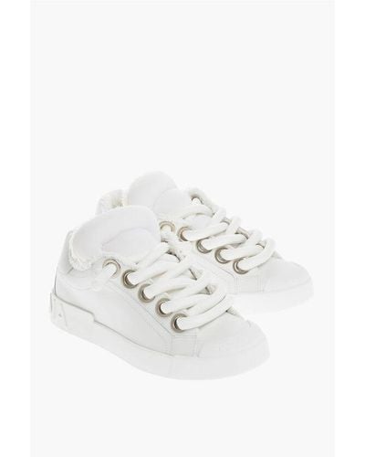 Dolce & Gabbana Leather Skater Trainers With Logoed Sole - White