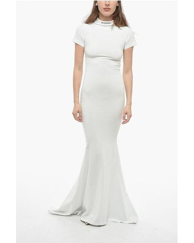 Balenciaga Stretch Cotton Flared Maxi Tee-Dress - White