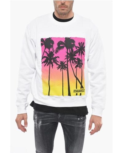 DSquared² Fleece Cotton Palm Sunset Crew Neck Sweatshirt - Grey