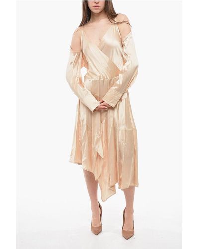 JW Anderson Long Sleeve Satin Dress With Cold Shoulder - White