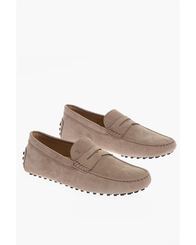Tod's Solid Colour Suede Penny Loafers - Brown