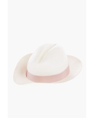 Borsalino Solid Colour Panama Hat With Contrasting Ribbon - White
