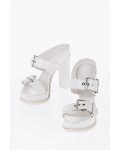 Alexander McQueen Leather Sandals With Buckles Heel 13 Cm - White