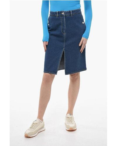 Saks Potts Denim Skirt With Removable Leather Pouch - Blue