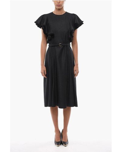 Chloé A-Line Dress With Short Sleeves And Ruffles - Black