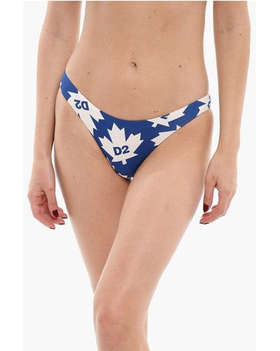 DSquared² Two-Tone Bikini Bottom With All-Over Logo - Blue