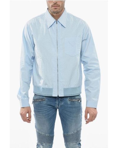 Prada Studded Popeline Cotton Shirt With Front Zip - Blue