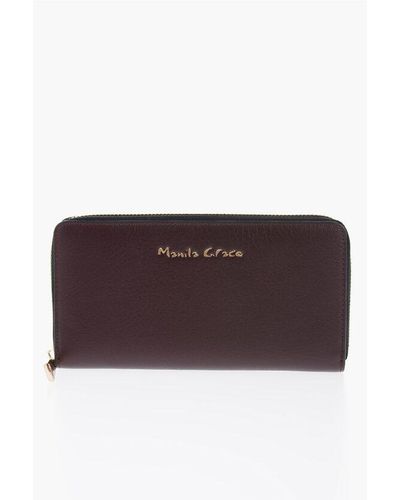 Manila Grace Faux Leather Wallet With Golden Logo - Purple