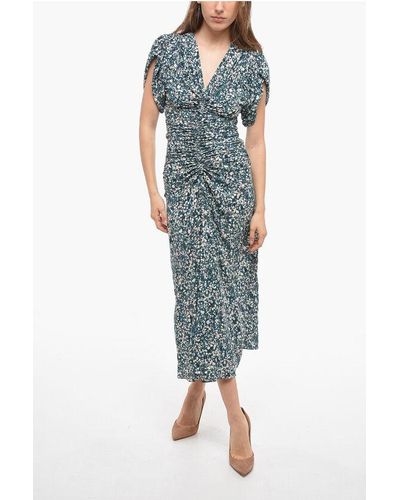 Isabel Marant Silk Lilia Dress With Gathered Detail - Blue